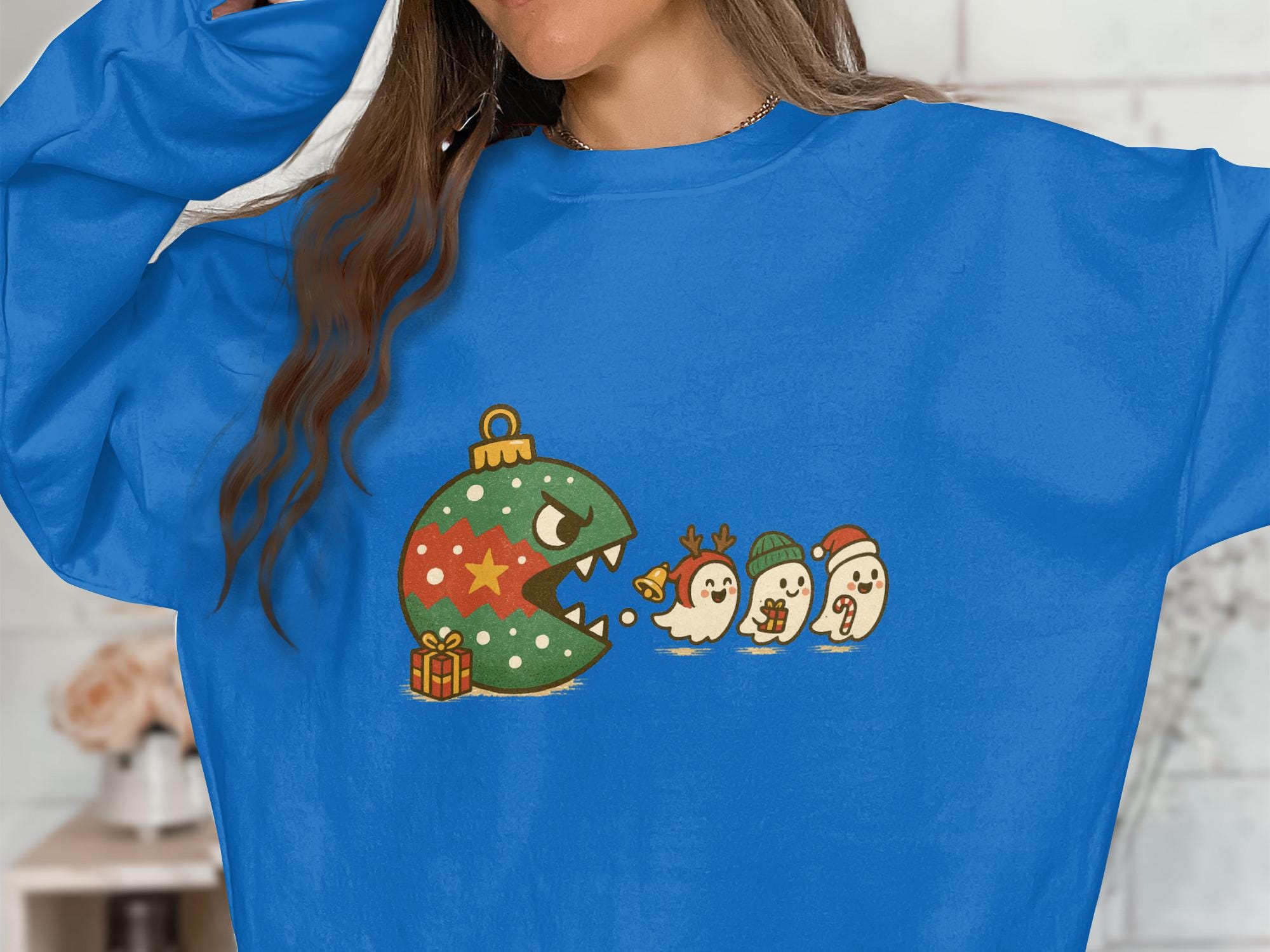Christmas Sweater Pacman Ghosts Funny Holiday Sweatshirt Festive Winter Apparel Unique Christmas Gift Christmas Party Outfit