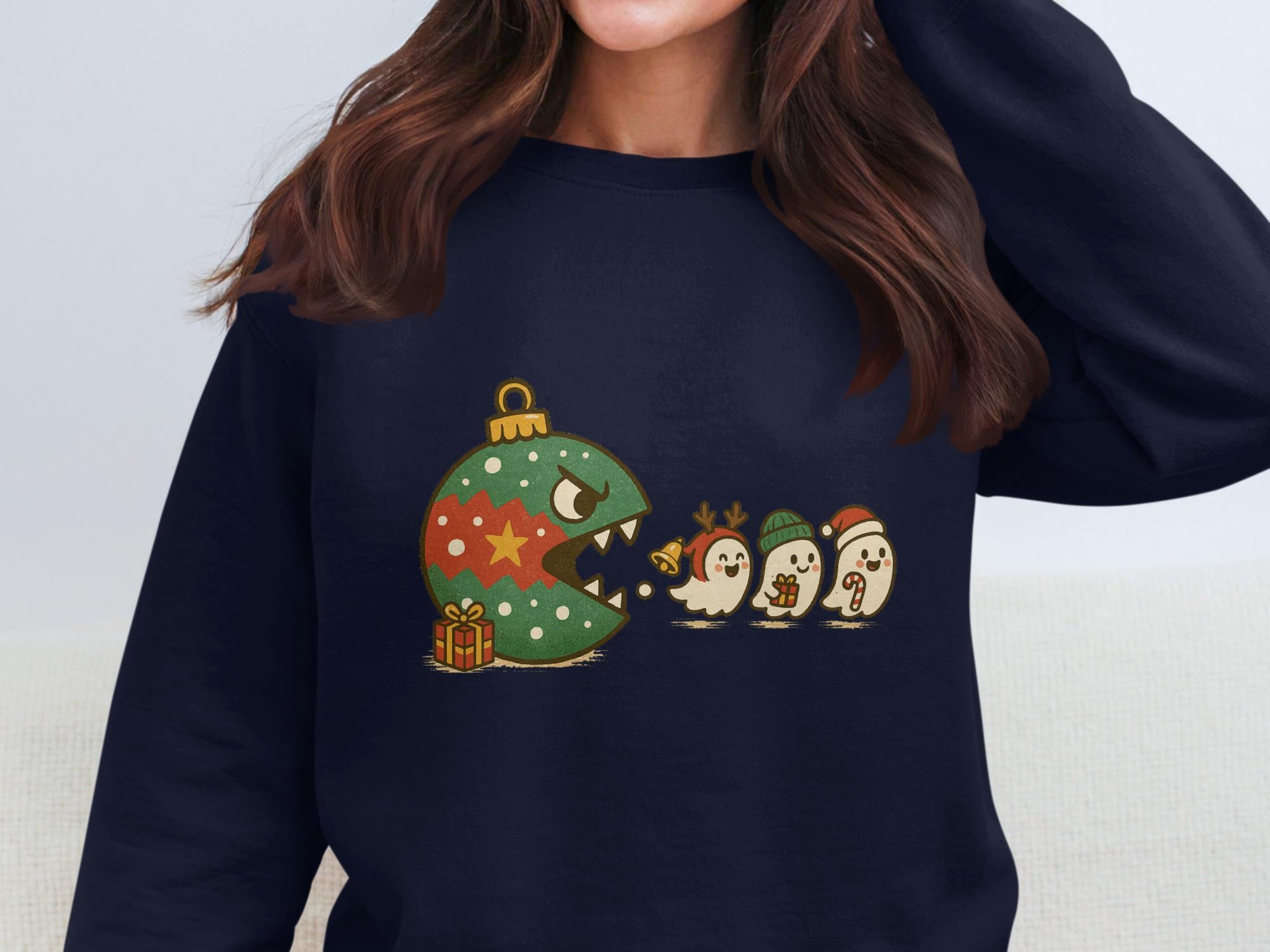 Christmas Pacman Ghosts Sweatshirt, Funny Christmas Sweater, Ugly Christmas Sweater, Holiday Sweatshirt, Retro Gamer Sweatshirt