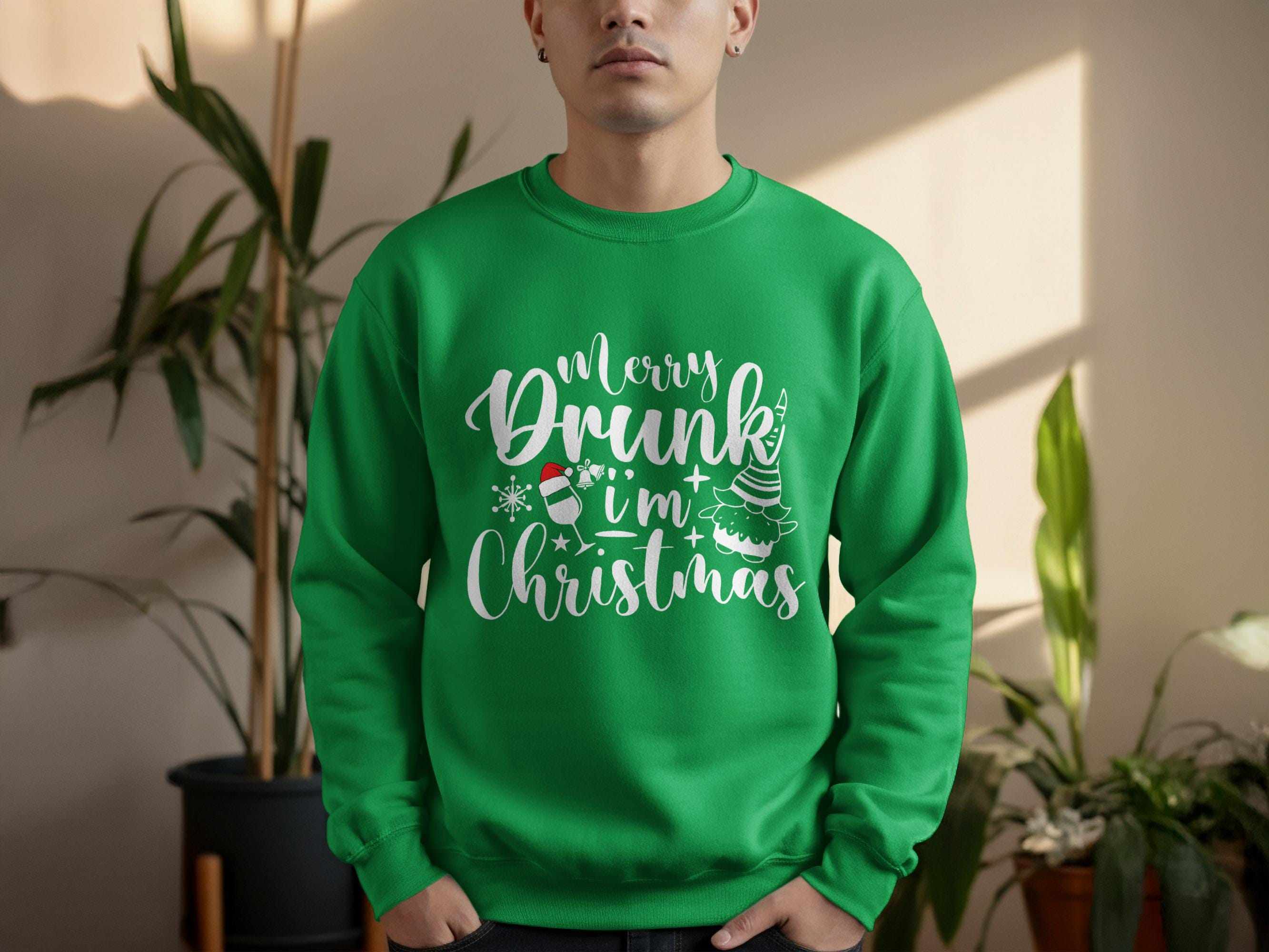 Merry Drunk Im Christmas Sweatshirt, Funny Holiday Sweatshirt, Christmas Party Sweatshirt, Festive Green Sweater, Gift Idea