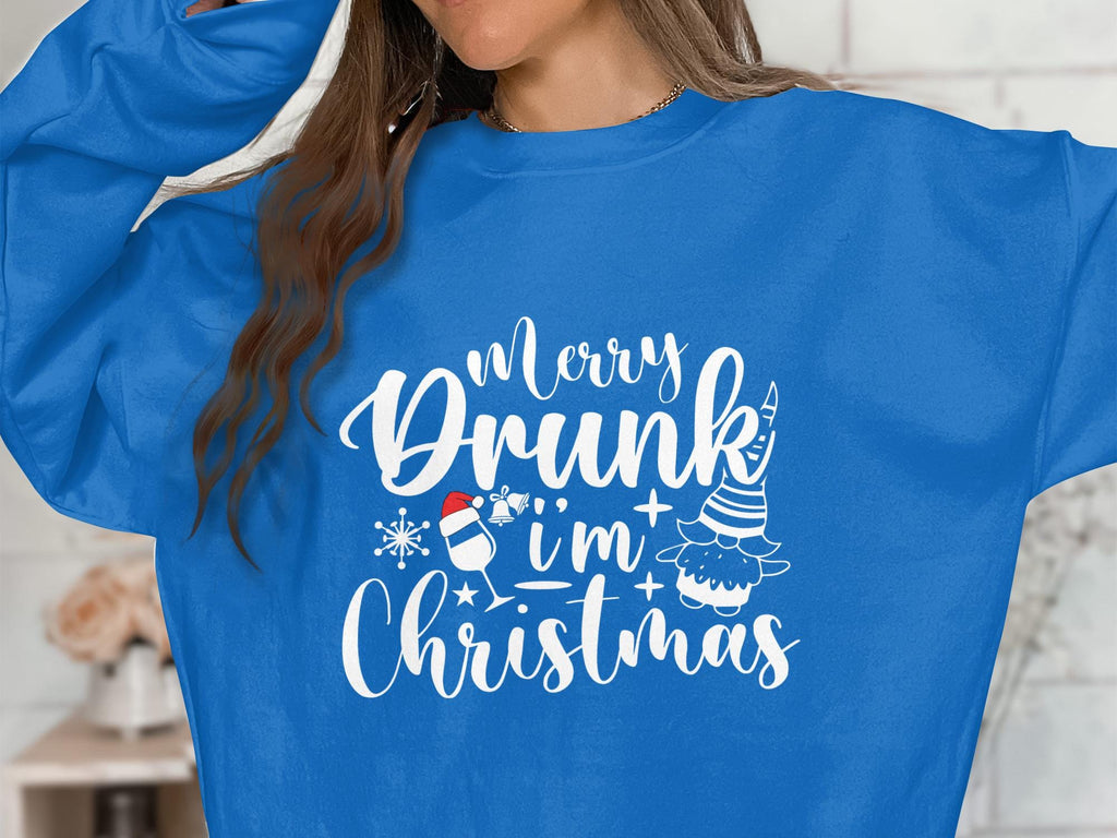 Merry Drunk I&#39;m Christmas sweatshirt, Funny holiday shirt, Christmas party apparel, Winter festive casual top, Humorous Xmas clothing
