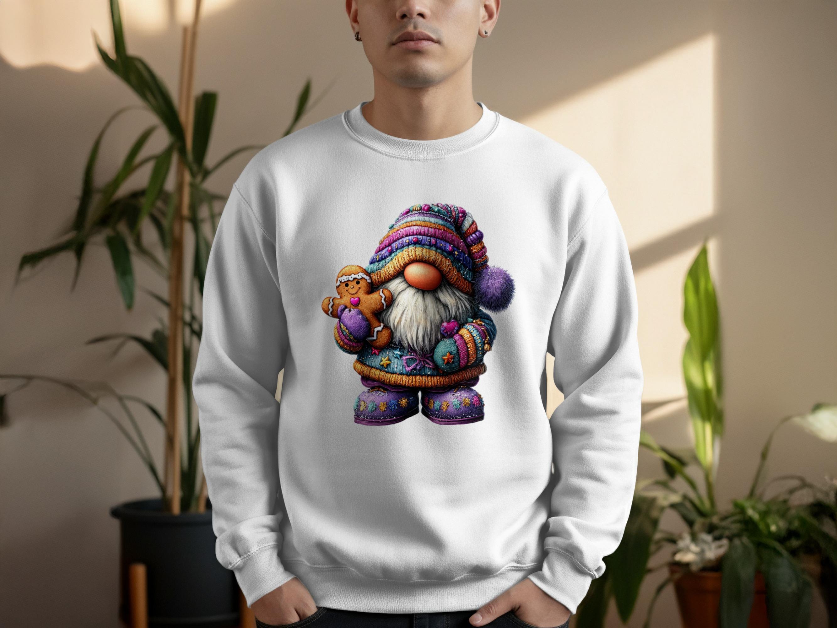 Cozy Gnome Sweatshirt, Christmas Gnome Sweater, Winter Holiday Apparel, Festive Sweatshirt for Men, Cute Gingerbread Gnome Gift