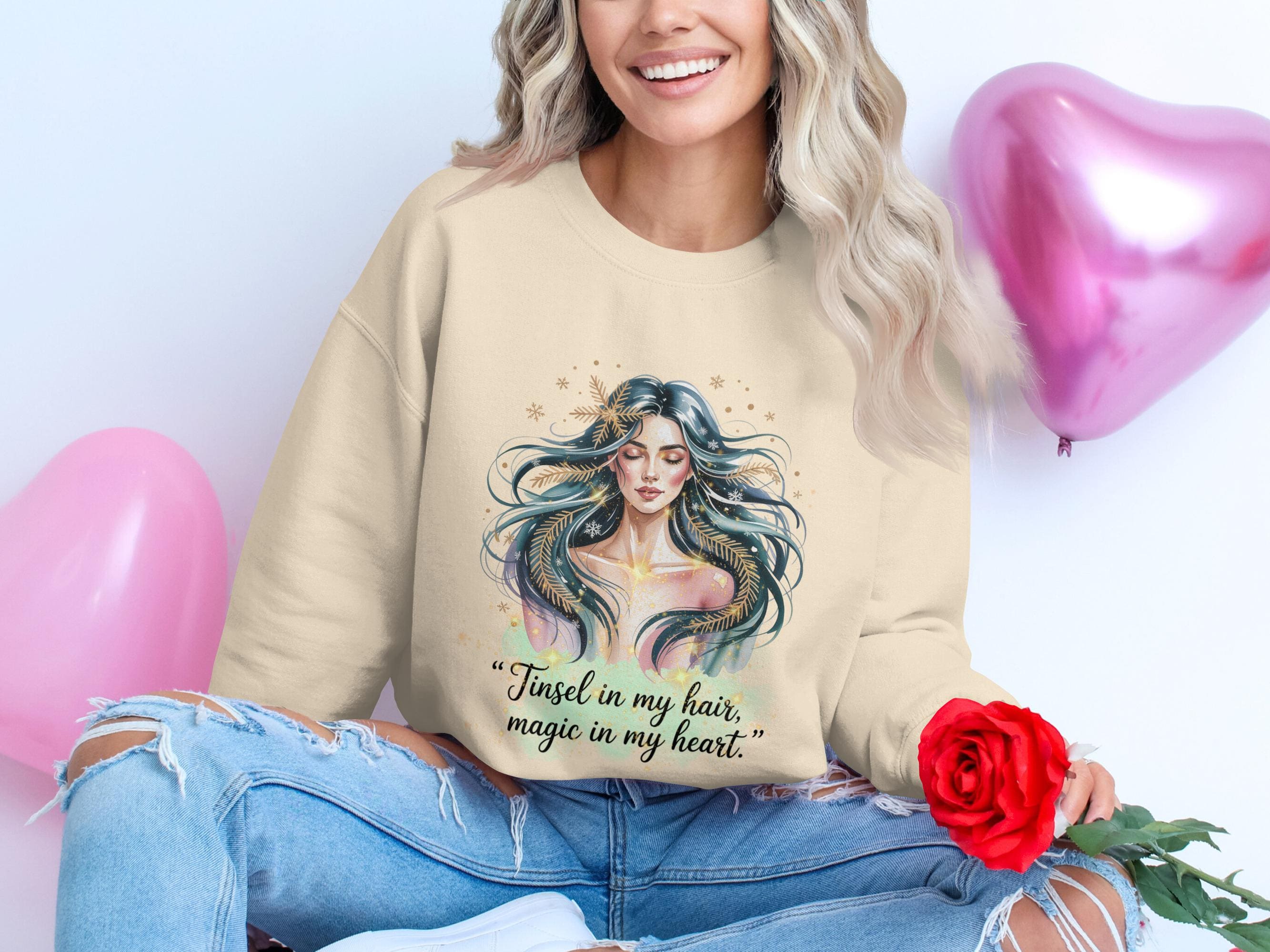 Boho Chic Sweatshirt with Graphic Art, Tinsel in My Hair Magic in My Heart Quote, Cozy Casual Wear, Unique Gift Idea, Trendy Apparel