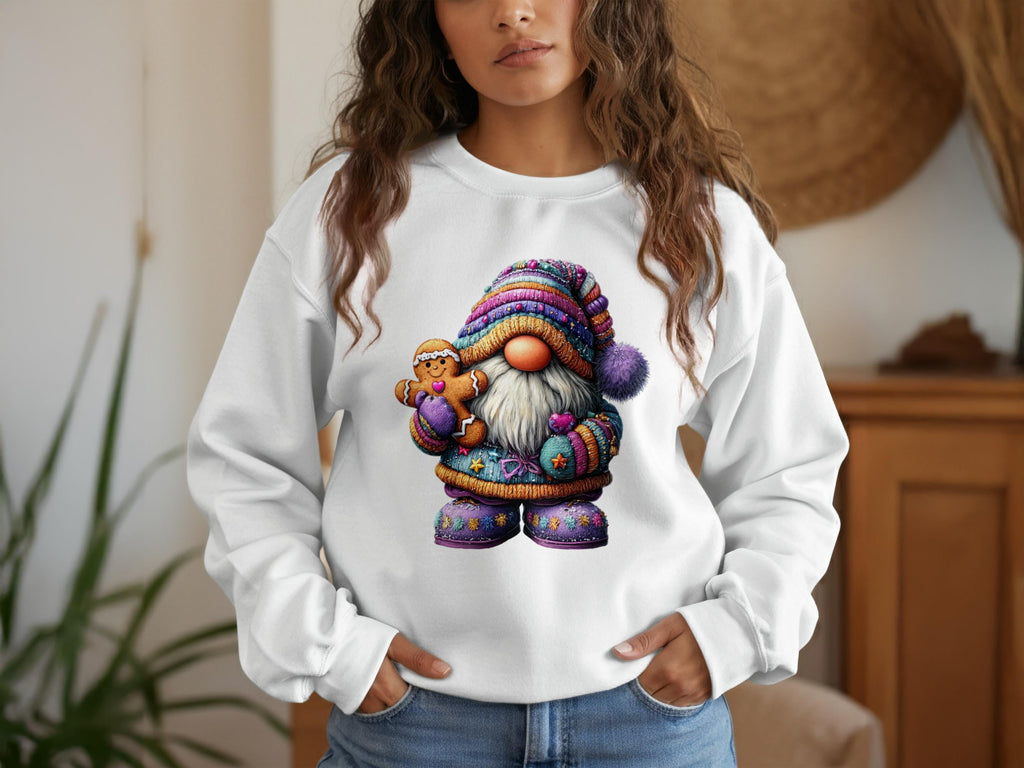 Christmas Gnome Sweatshirt, Festive Holiday Gnome Sweater, Cute Gnome with Gingerbread Cookies, Cozy Winter Wear for Women