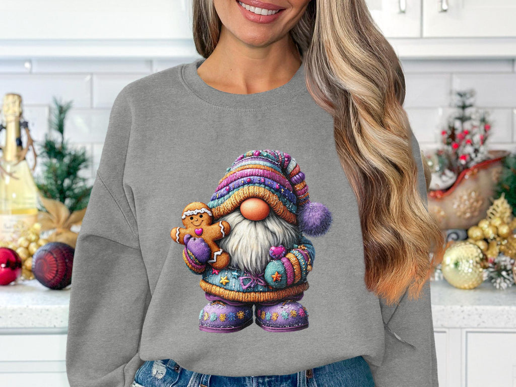 Christmas Gnome Sweatshirt Women, Cute Holiday Pullover, Winter Themed Crewneck, Gingerbread Man Graphic, Festive Season Top