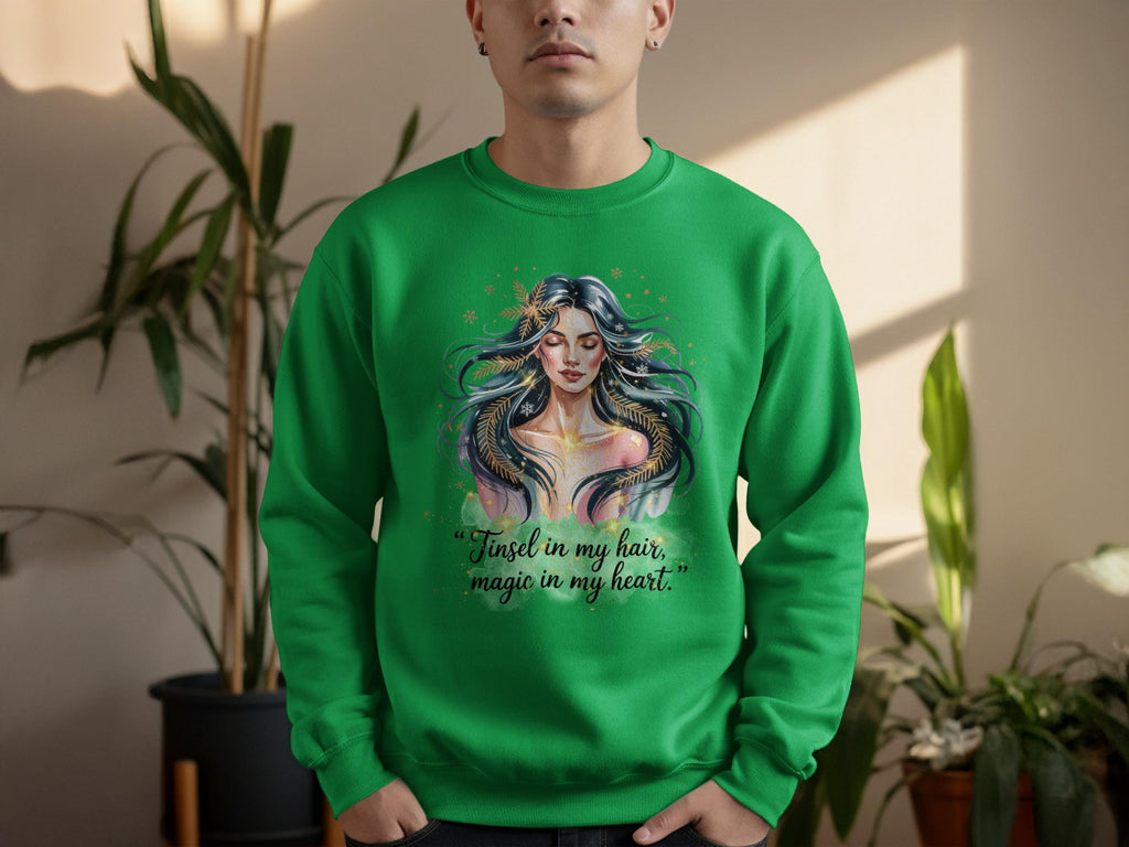 Jingle in my hair magic in my heart sweatshirt, Christmas gift idea, holiday fashion, unique festive clothing, cozy winter wear, colorful