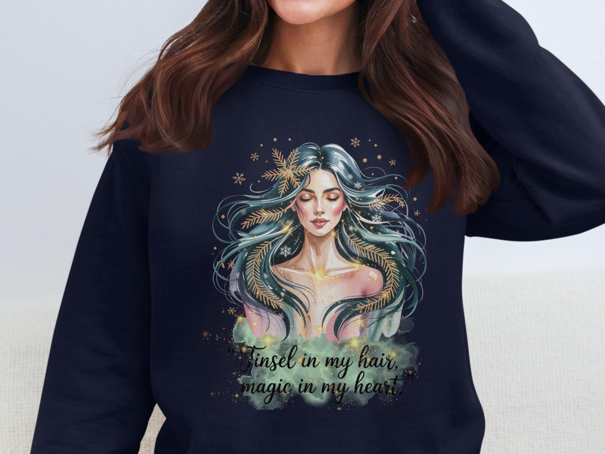 Tinsel in My Hair Magic in My Heart Sweatshirt, Enchanting Woman Graphic Sweatshirt, Cozy Winter Fashion, Boho Chic Pullover