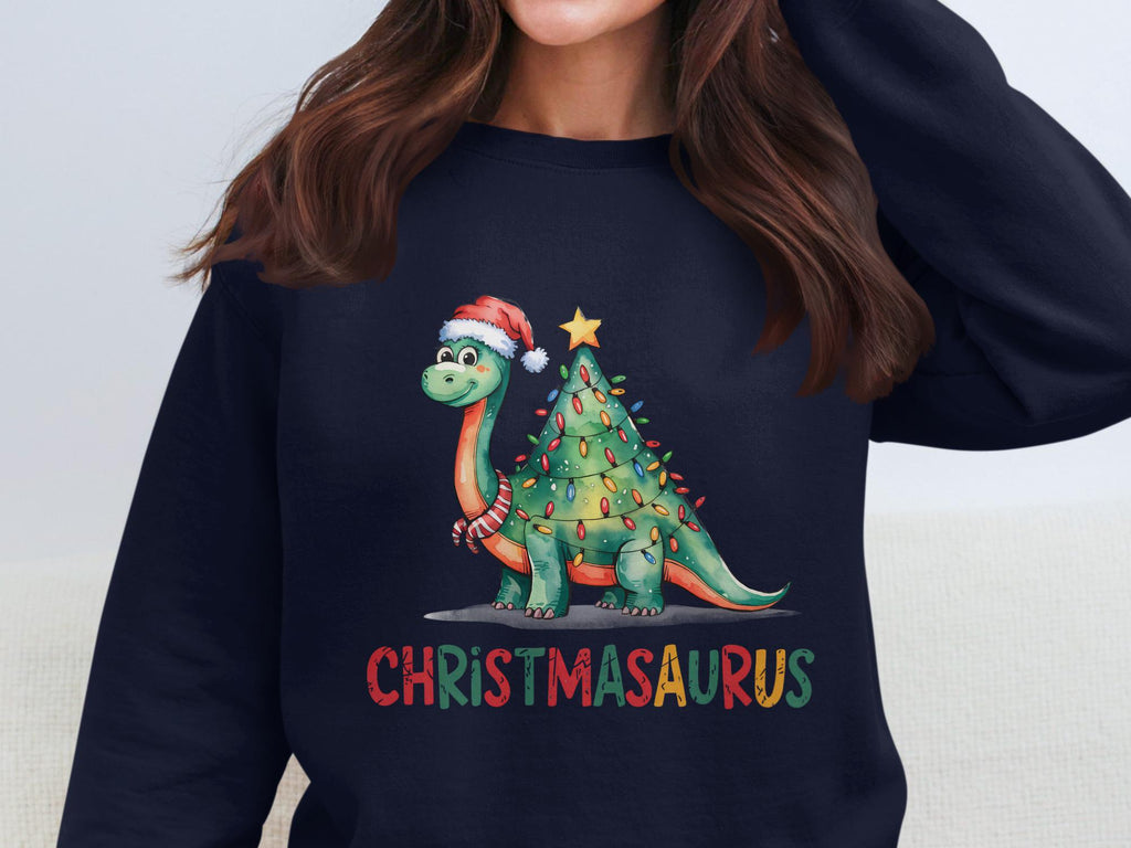 Christmasaurus Sweatshirt, Funny Christmas Dinosaur Sweatshirt, Holiday Dino Sweater, Christmas Tree Dinosaur Shirt