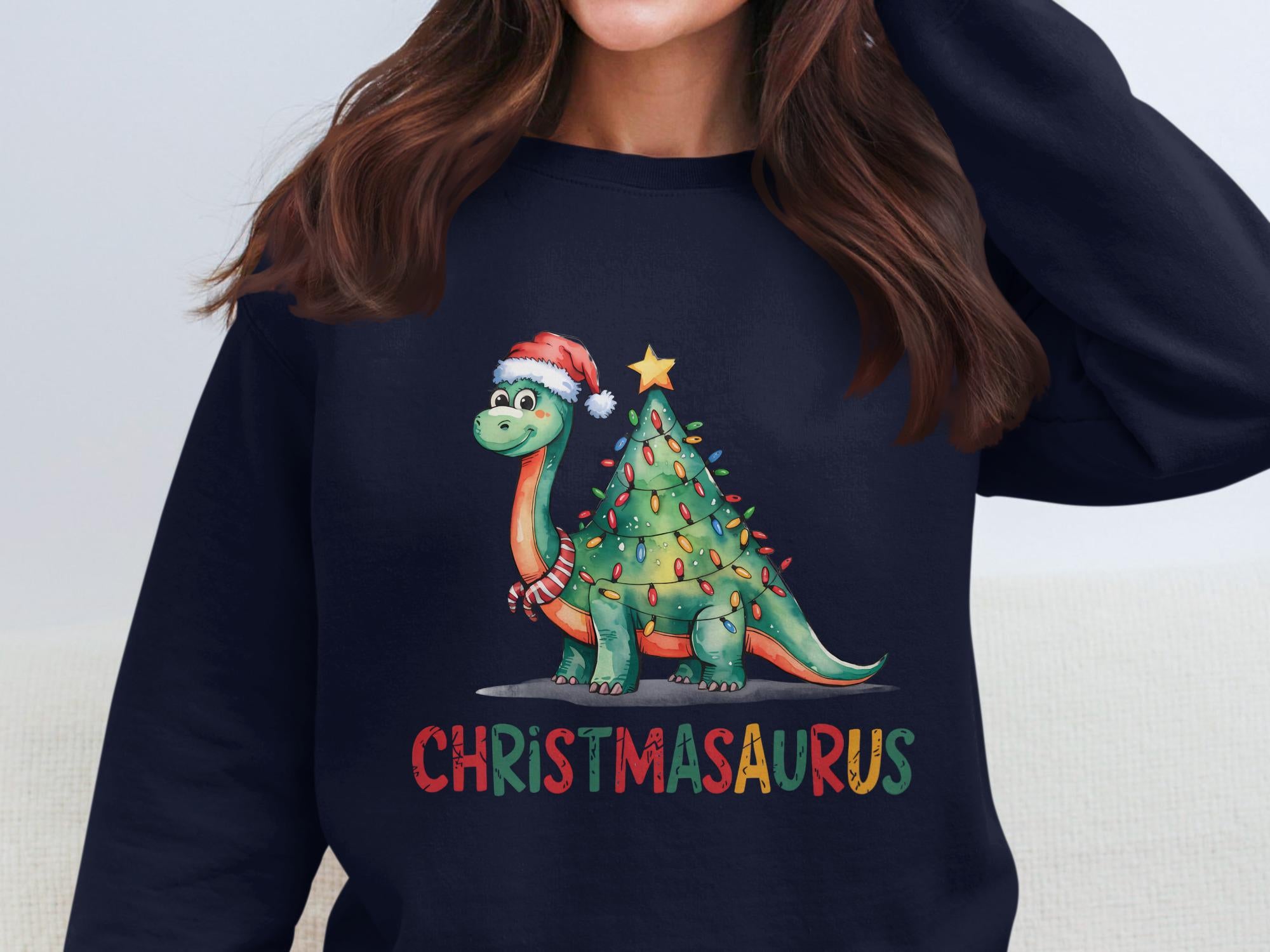 Christmasaurus Sweatshirt, Funny Christmas Dinosaur Sweatshirt, Holiday Dino Sweater, Christmas Tree Dinosaur Shirt