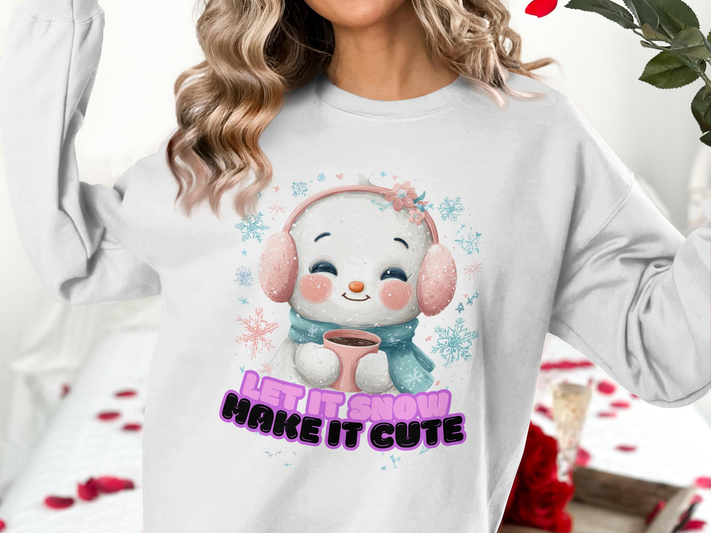 Let It Snow Make It Cute Sweatshirt, Cute Winter Snowman Pullover, Cozy Christmas Holiday Sweater, Adorable Winter Apparel