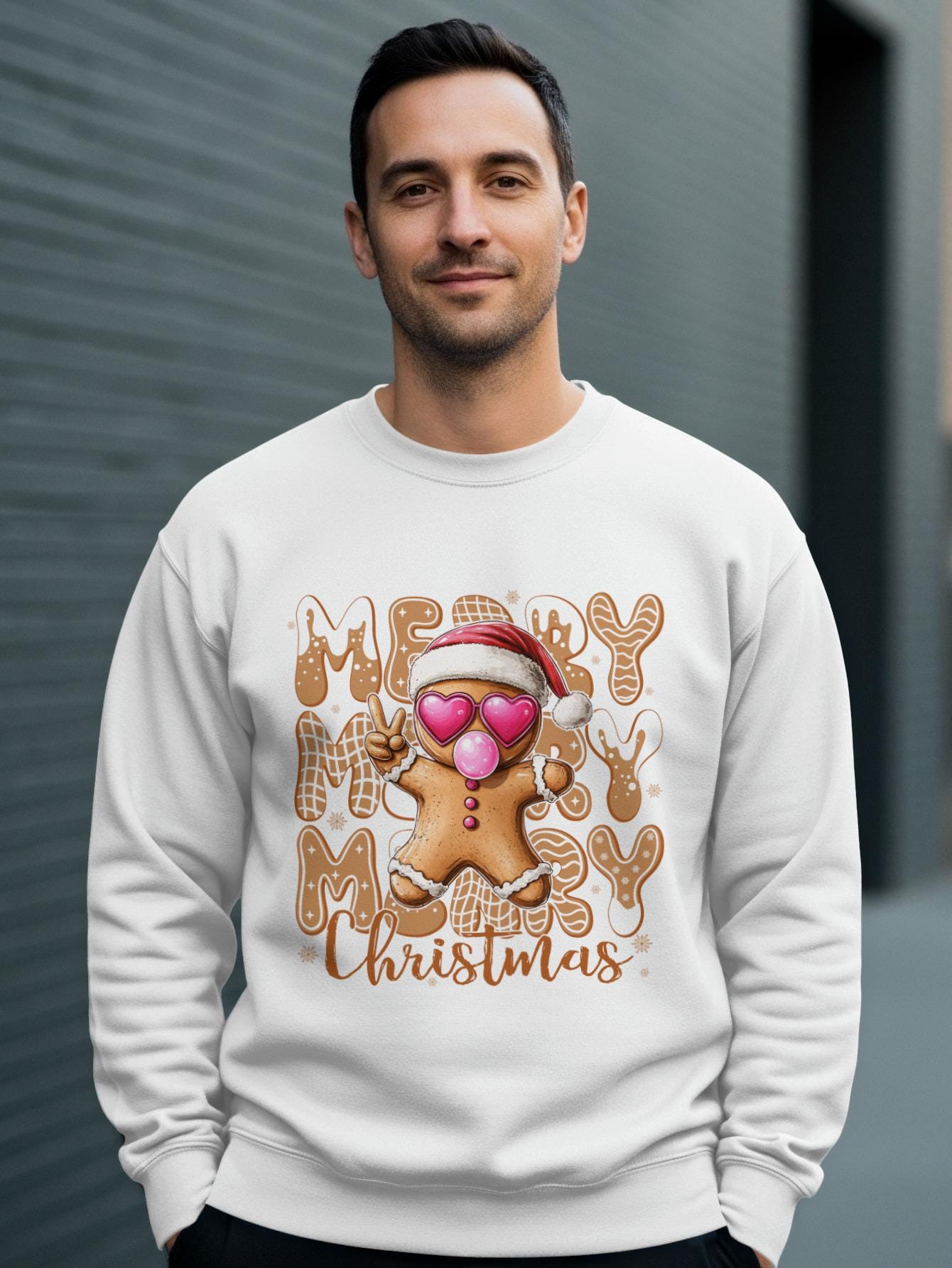 Merry Christmas Sweatshirt, Cute Gingerbread Man Design, Christmas Outfit, Fun Holiday Gift, Men&#39;s Christmas Sweater, Cozy Christmas Apparel