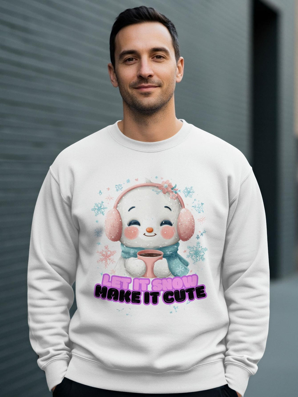 Cute Winter Snowman Sweatshirt, Let It Snow Make It Cute Cozy Pullover Top, Adorable Snowy Design, Fun Winter Apparel