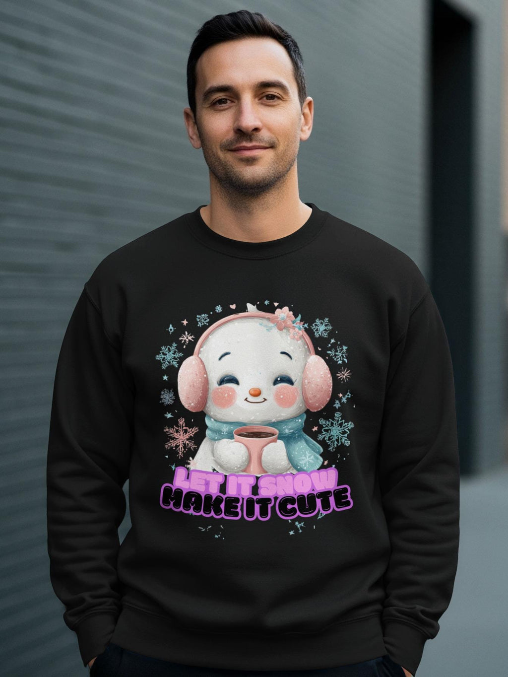 Cute Winter Sweatshirt, Let It Snow Make It Cute, Cozy Snow Day Top, Cute Snowman Graphic Pullover, Fun Winter Fashion, Holiday Gift