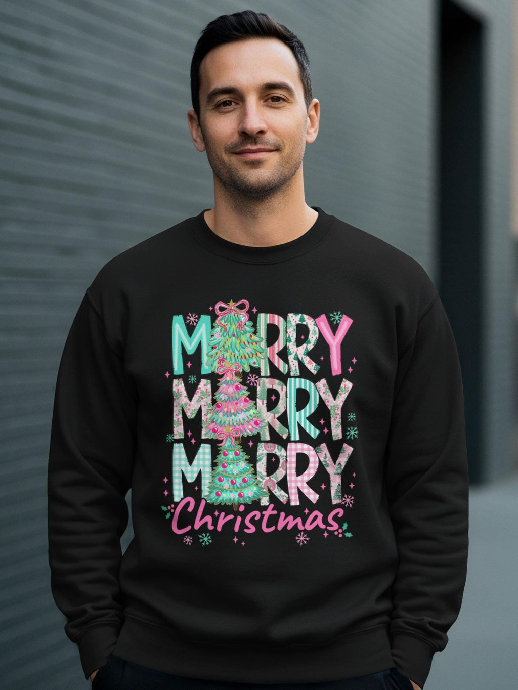 Merry Christmas Sweatshirt, Festive Holiday Sweater, Christmas Tree Shirt, Xmas Party Clothing, Seasonal Winter Apparel, Men&#39;s Holiday Top