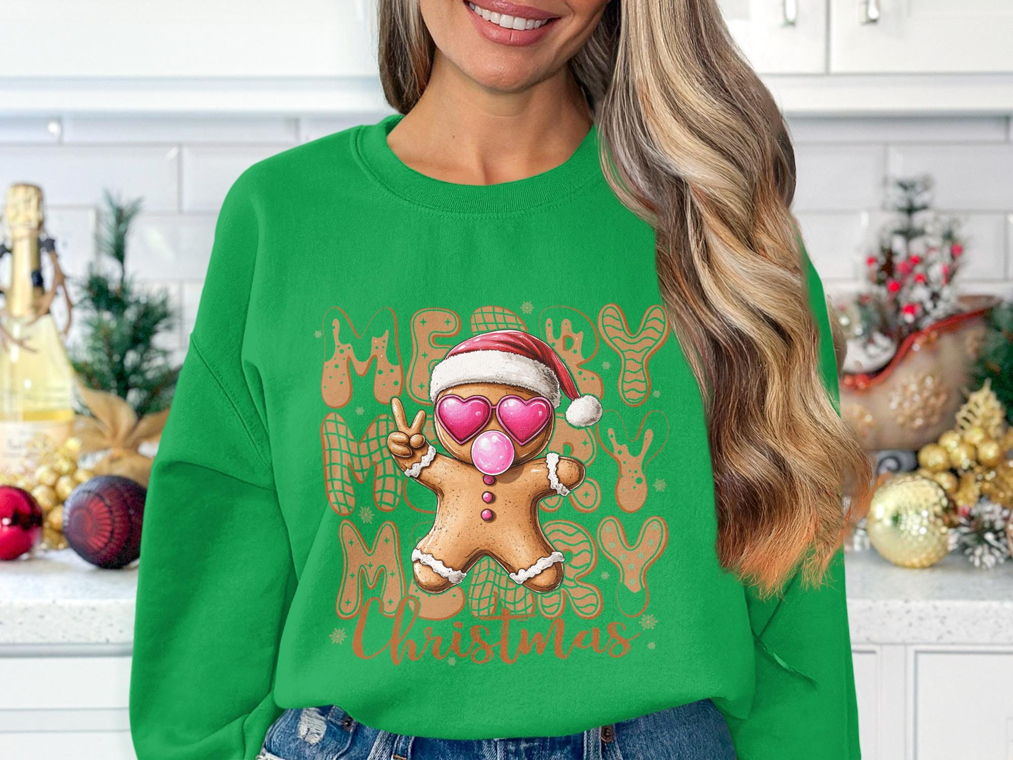 Merry Christmas Sweatshirt, Cute Gingerbread Man Sweater, Christmas Holiday Gift, Festive Graphic Pullover, Cozy Winter Jumper