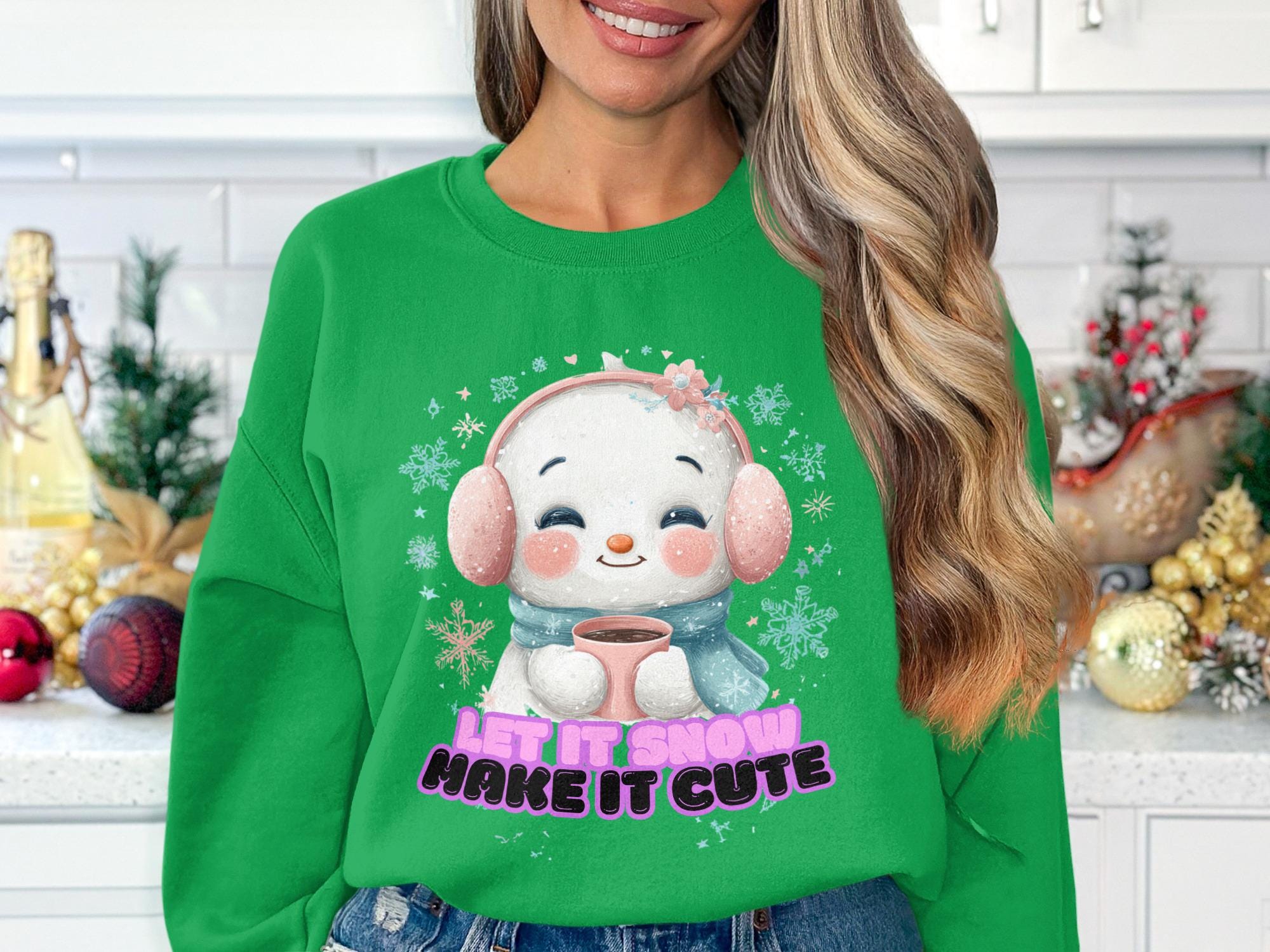 Let It Snow Make It Cute Sweatshirt, Christmas Winter Holiday Sweater, Cozy Warm Festive Pullover, Cute Snowman Design