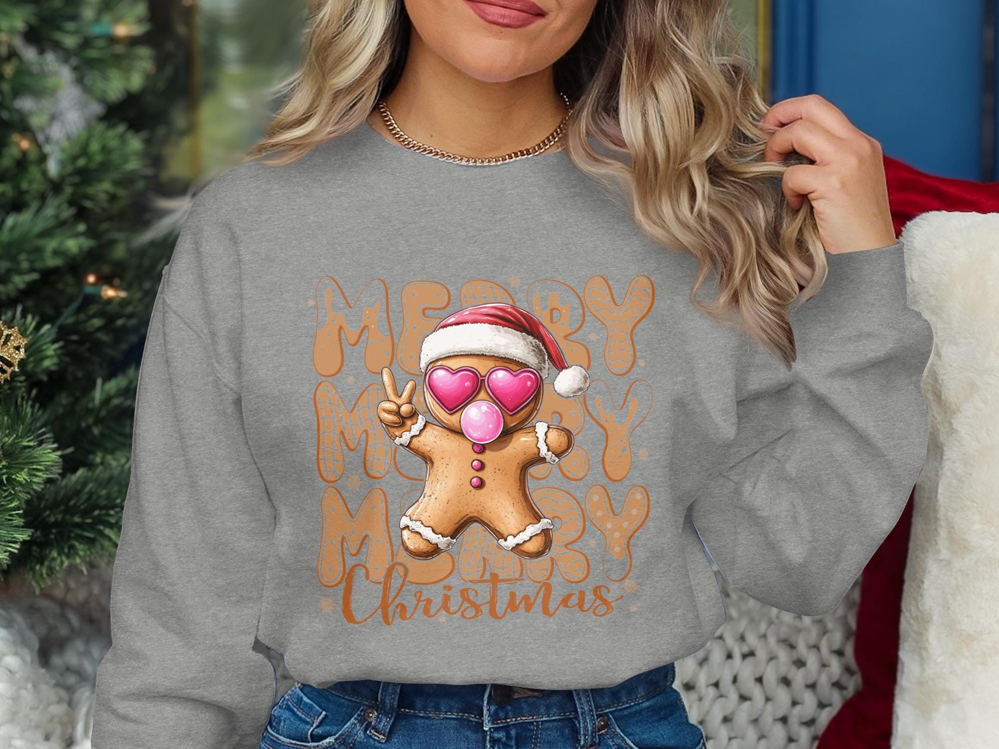 Merry Christmas sweatshirt, Cute gingerbread man pullover, Holiday themed clothing, Christmas gift idea, Cozy winter apparel