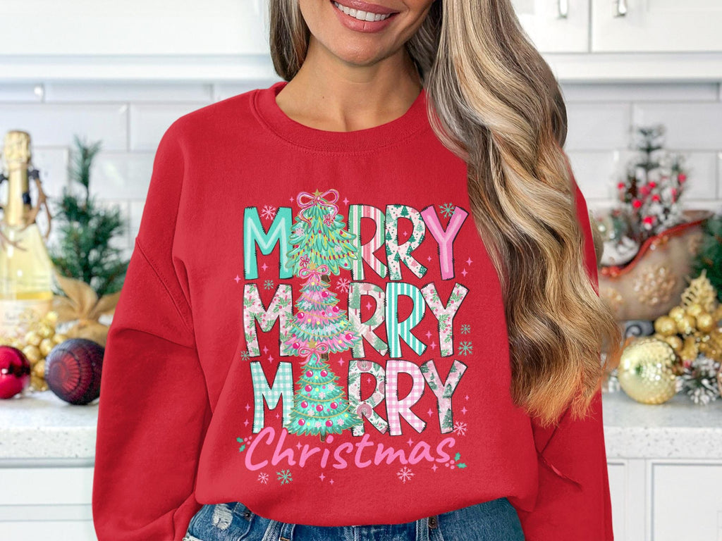Merry Christmas Sweatshirt, Holiday Crewneck, Christmas Tree Graphic, Festive Winter Apparel, Merry Holiday Sweater