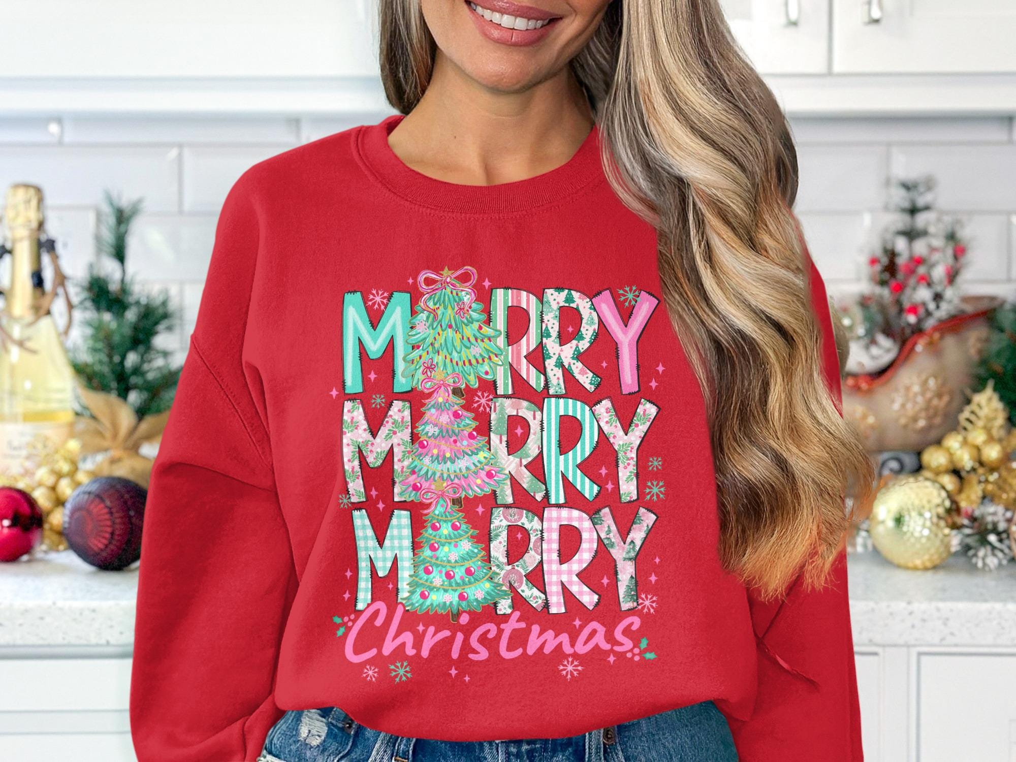 Merry Christmas Sweatshirt, Holiday Crewneck, Christmas Tree Graphic, Festive Winter Apparel, Merry Holiday Sweater