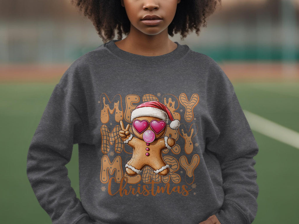 Merry Christmas Gingerbread Sweatshirt, Cute Holiday Sweater, Festive Gingerbread Shirt, Christmas Graphic Pullover