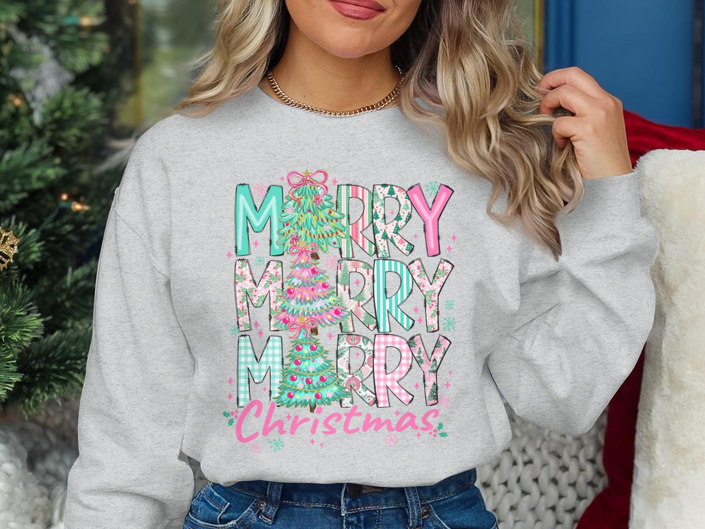Merry Christmas Sweatshirt, Cute Holiday Shirt, Festive Christmas Jumper, Merry Merry Merry Design, Xmas Winter Apparel