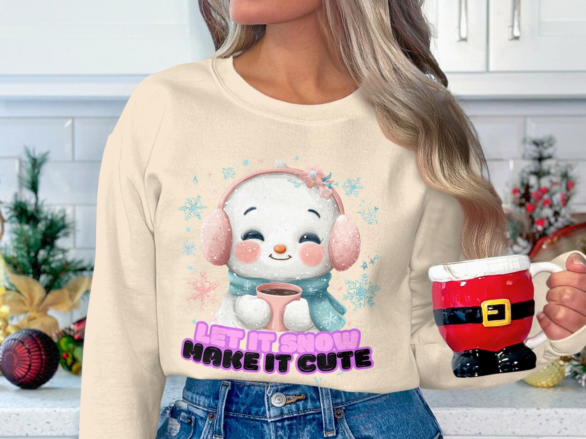 Let It Snow Cute Snowman Sweatshirt, Cozy Winter Holiday Sweater, Christmas Gift Idea, Warm Fleece Pullover Top