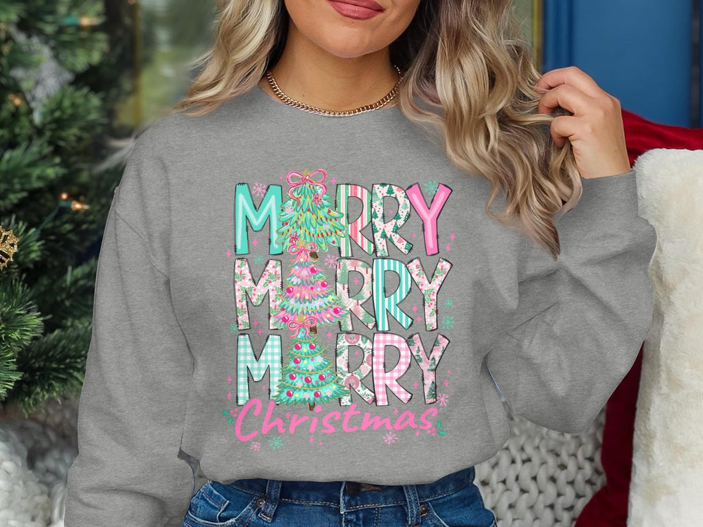 Merry Christmas Sweatshirt, Cute Holiday Top, Festive Christmas Tree Shirt, Women Christmas Graphic Tee, Cozy Holiday Sweater