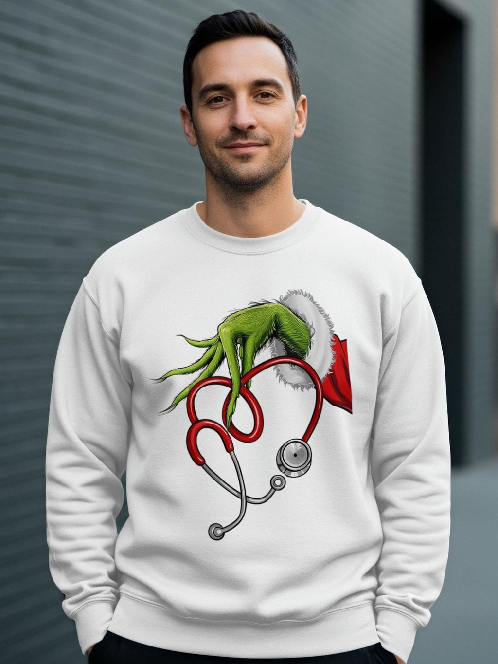 Christmas Grinch Stethoscope Sweatshirt, Holiday Nurse Gift, Funny Christmas Sweater, Healthcare Worker Apparel, Medical Xmas Top