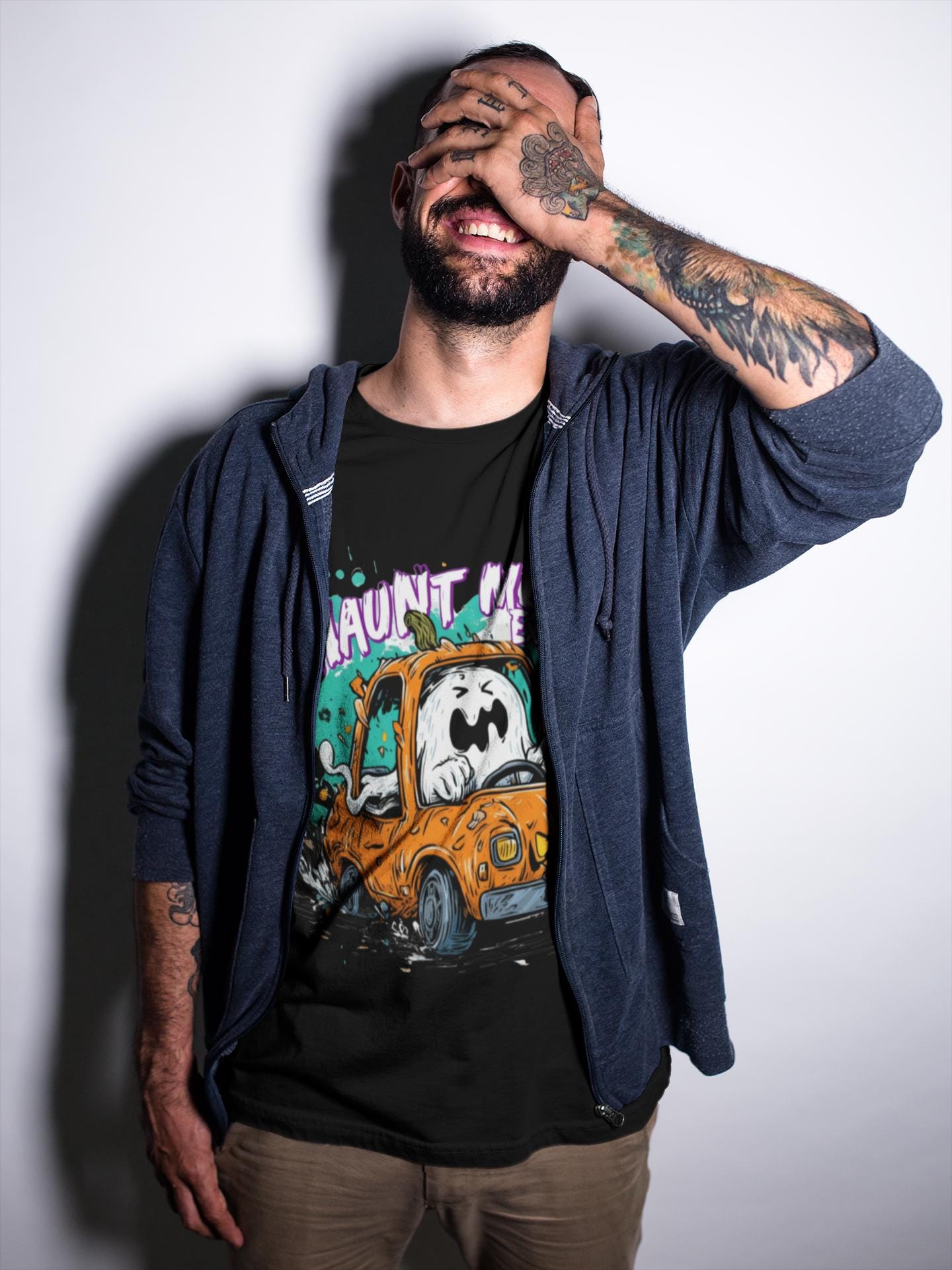 Cartoon Ghost Pumpkin Car T-Shirt: Spooky Halloween Tee