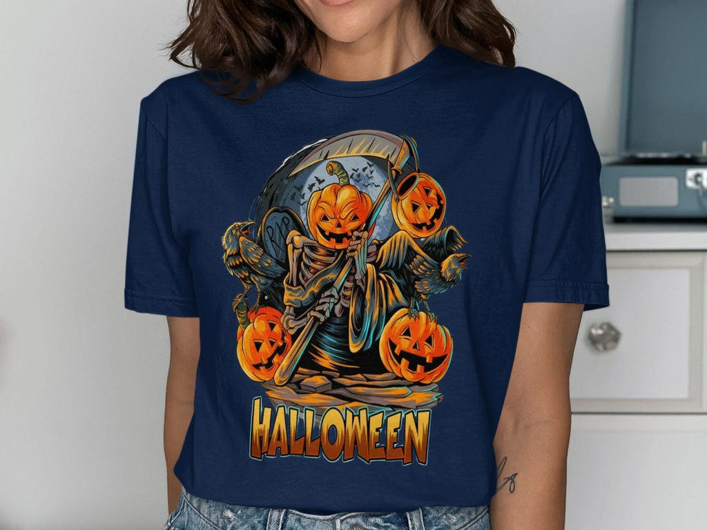 Halloween Skeleton Holding Pumpkins T-Shirt, Spooky Pumpkin Graphic Tee, Halloween Party Shirt, Scary Pumpkin Outfit