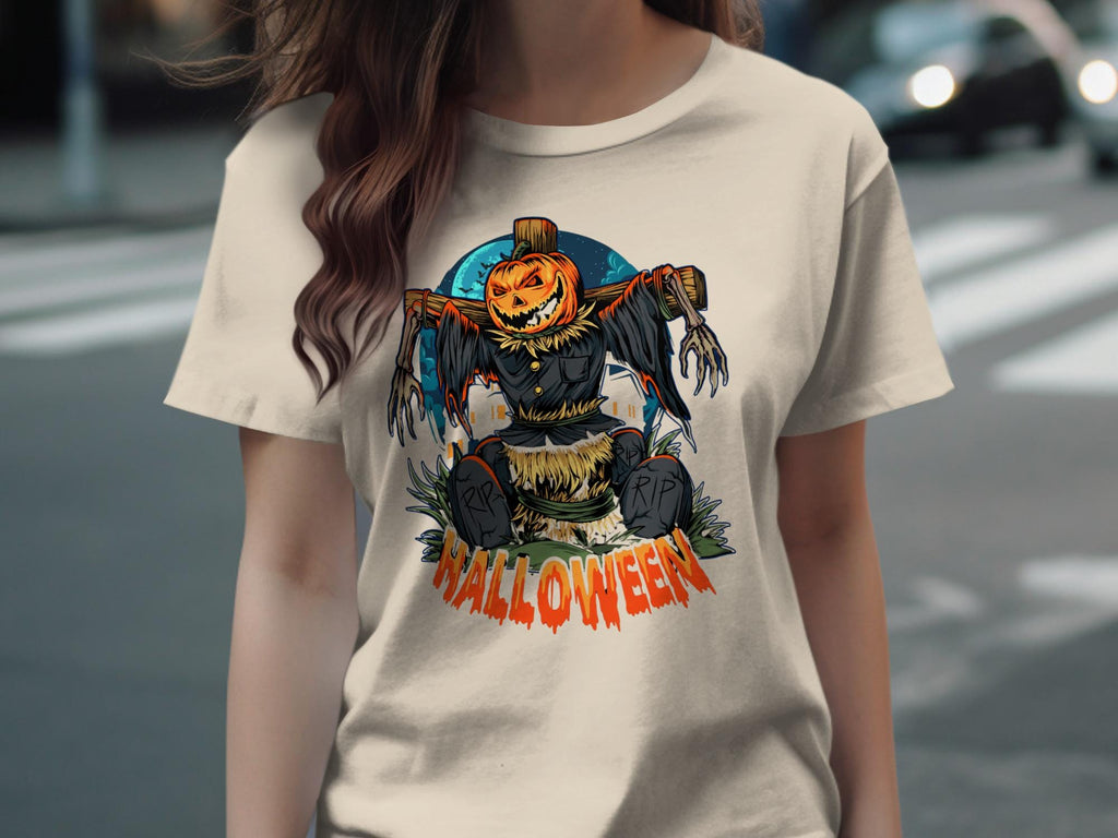 Halloween Scarecrow T-Shirt, Spooky Pumpkin Tee, Horror Theme Shirt, Fall Holiday Apparel, Scary Graphic Top, Creepy Jack O Lantern