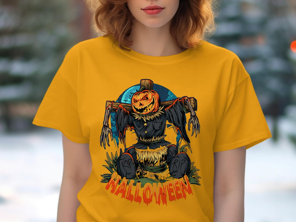 Halloween Scarecrow T-Shirt, Spooky Pumpkin Shirt, Fall Harvest Tee, Scary Halloween Costume, Autumn Graphic Shirt