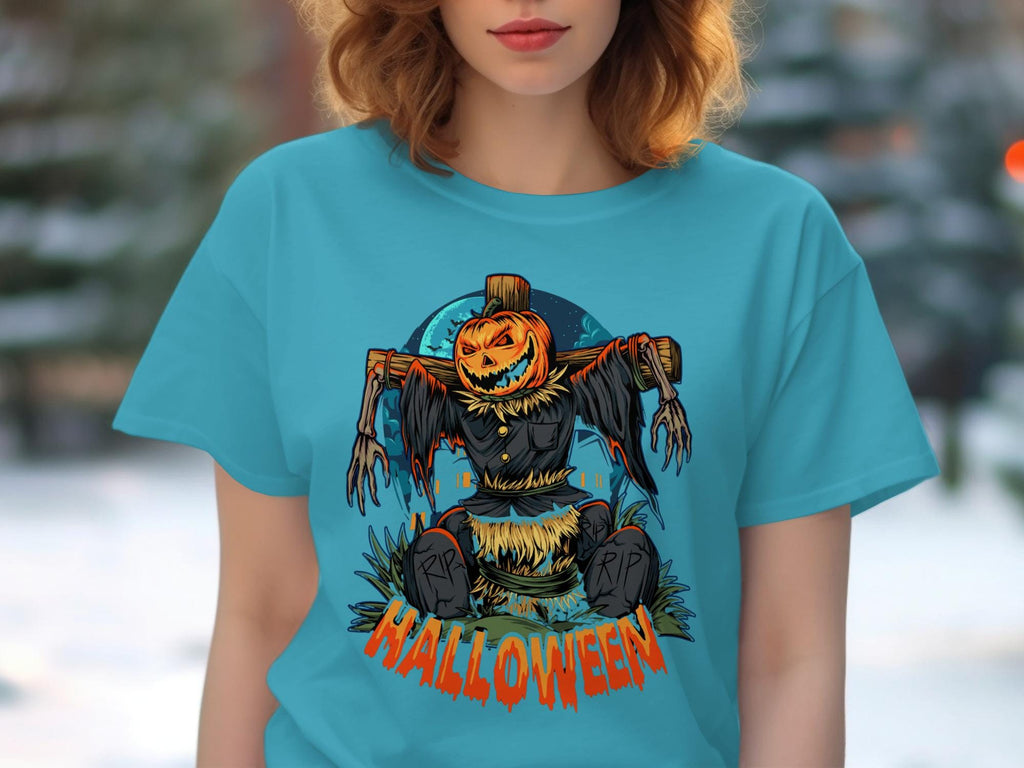 Halloween Scarecrow Shirt, Pumpkin Head Scarecrow Tee, Funny Halloween Graphic T-Shirt, Spooky Fall Shirt, Creepy Halloween Top