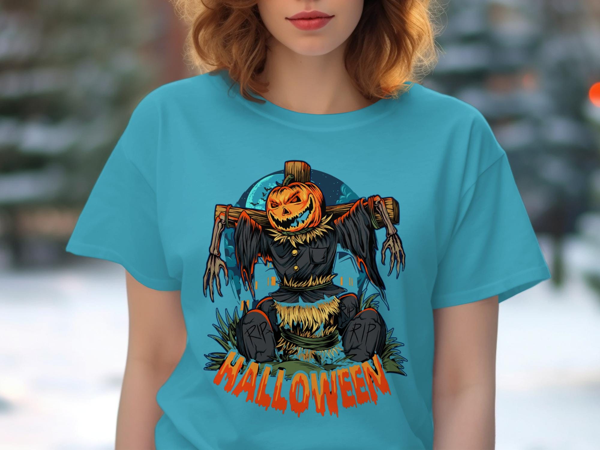 Halloween Scarecrow Shirt, Pumpkin Head Scarecrow Tee, Funny Halloween Graphic T-Shirt, Spooky Fall Shirt, Creepy Halloween Top
