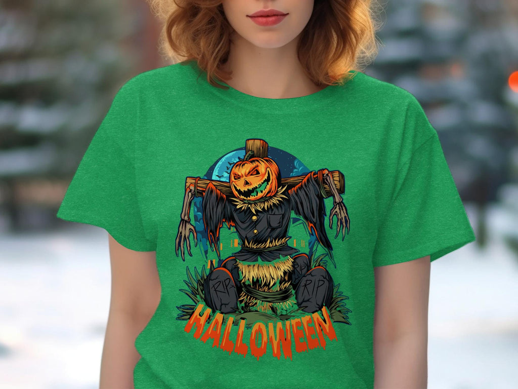 Halloween Shirt, Pumpkin Scarecrow Tee, Spooky Fall Clothing, Autumn Horror Graphic Top, Trick or Treat Apparel