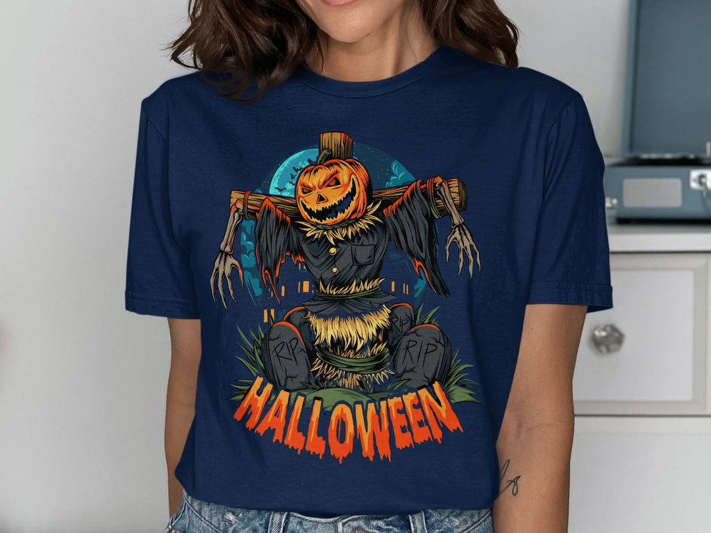 Halloween Scarecrow Shirt, Pumpkin Head Scarecrow Tee, Spooky Halloween T-Shirt, Fall Season Shirt, Halloween Outfit