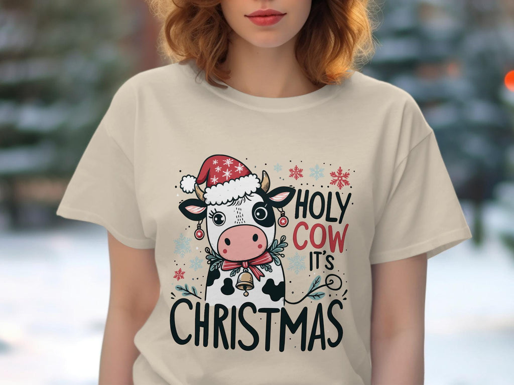 Cute Christmas Cow Shirt, Funny Holiday T-Shirt, Holy Cow It&#39;s Christmas Tee, Cow Lover Gift, Christmas Graphic Tee