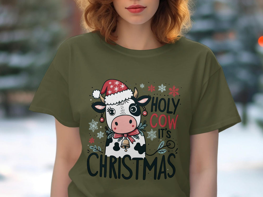 Christmas T-shirt, Holy Cow It&#39;s Christmas, Funny Christmas Tee, Cute Holiday Cow Shirt, Festive T-shirt, Winter Holiday Shirt