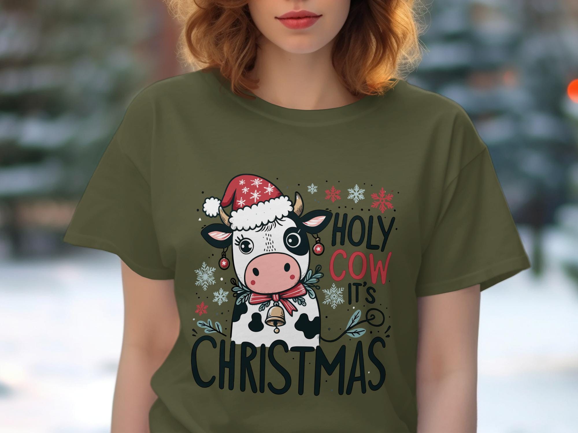 Christmas T-shirt, Holy Cow It&#39;s Christmas, Funny Christmas Tee, Cute Holiday Cow Shirt, Festive T-shirt, Winter Holiday Shirt