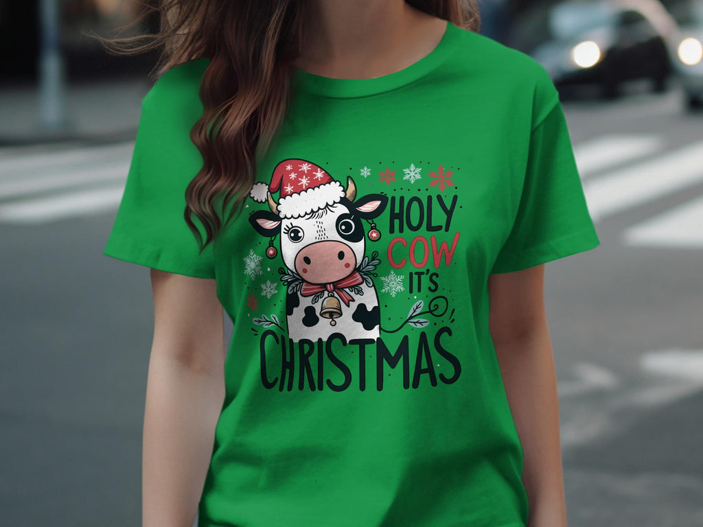 Funny Christmas Cow Shirt, Cute Holiday Tee, Cow Lover Gift, Christmas Graphic T-Shirt, Holy Cow It’s Christmas Shirt