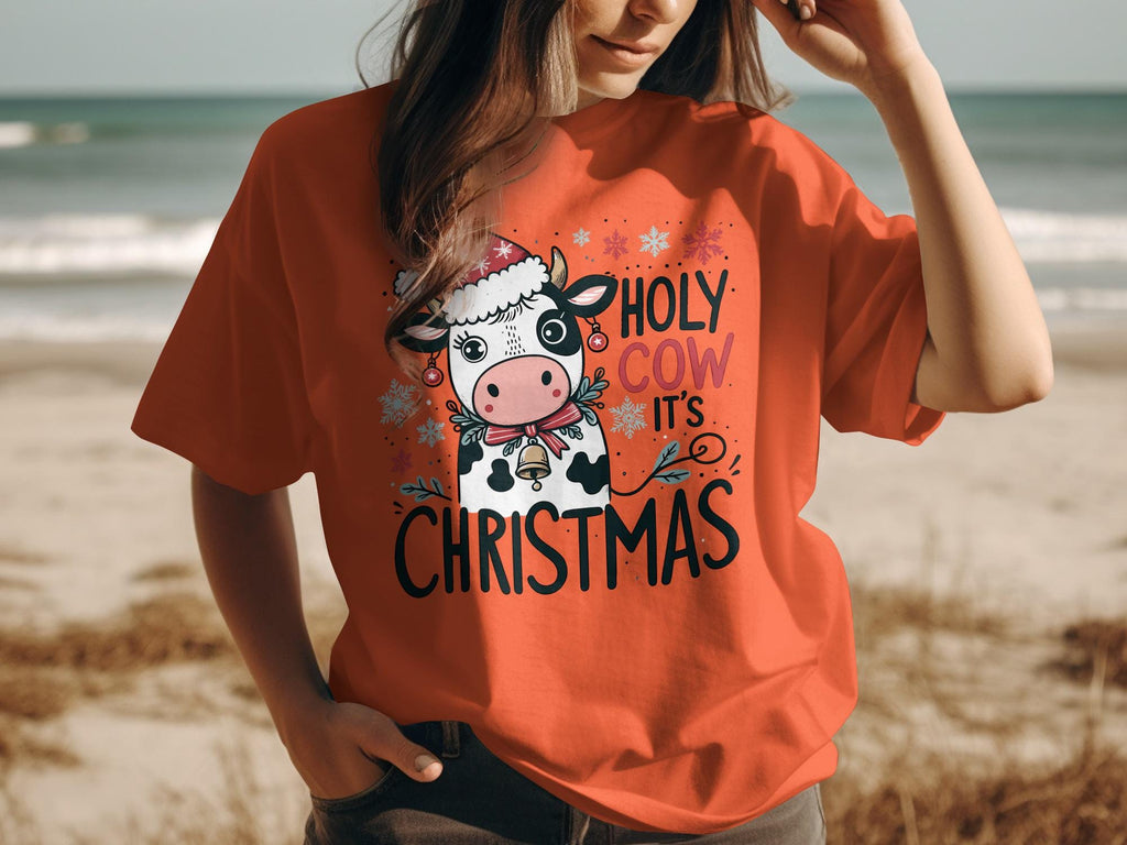 Holy Cow It&#39;s Christmas Shirt, Funny Christmas Cow Tee, Holiday Graphic Tee, Cute Christmas Shirt, Christmas Gift Idea