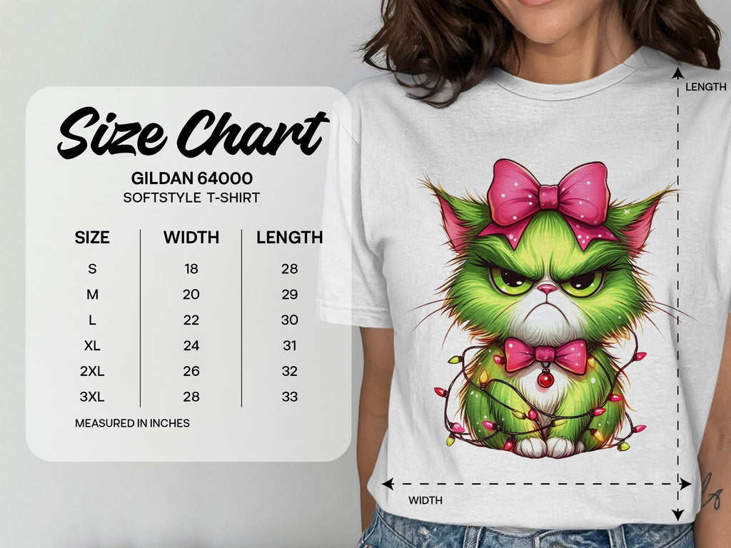 Cute Grumpy Cat with Pink Bow Graphic T-Shirt, Fun Holiday Cat Lover Gift Idea, Unique Cat Design Tee, Adorable Cat Art Shirt