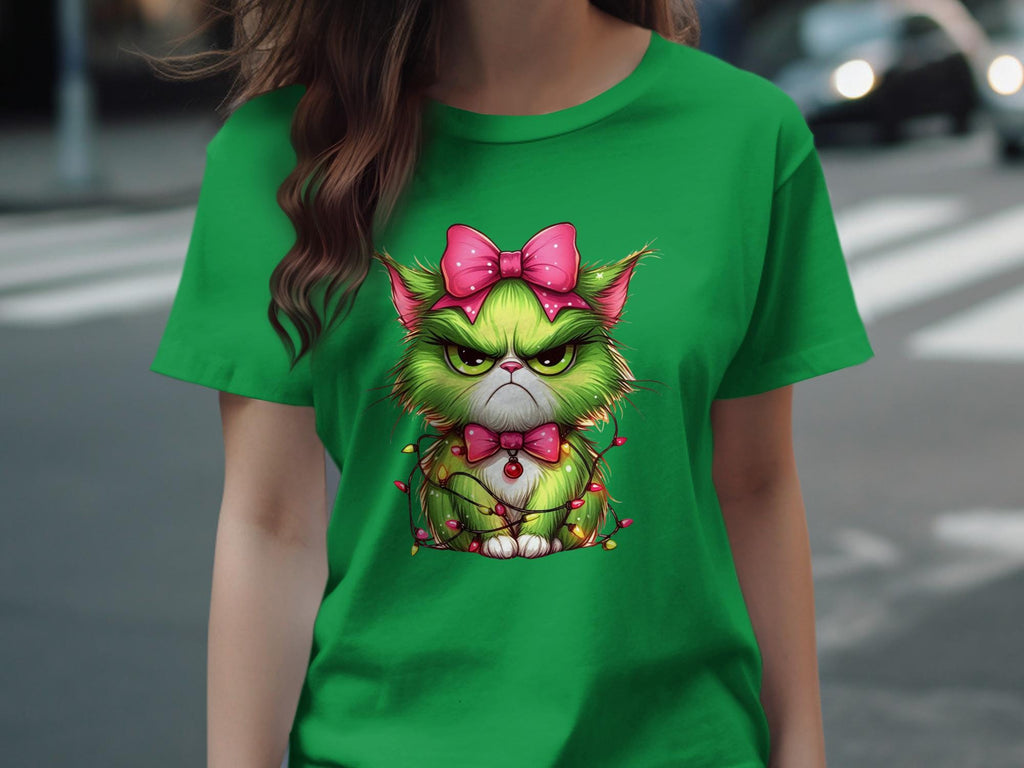 Grumpy Grinch Cat Shirt, Christmas Cat Tee, Funny Holiday Shirt, Cute Grinch Cat Gift, Festive Cat Lover T-Shirt