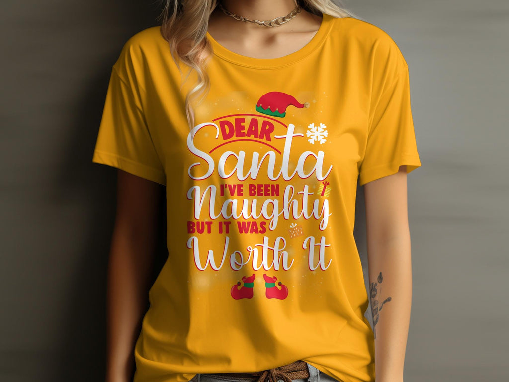 Dear Santa I&#39;ve Been Naughty But It Was Worth It Funny Christmas Shirt, Cute Holiday Tee For Women, Christmas Graphic Tee