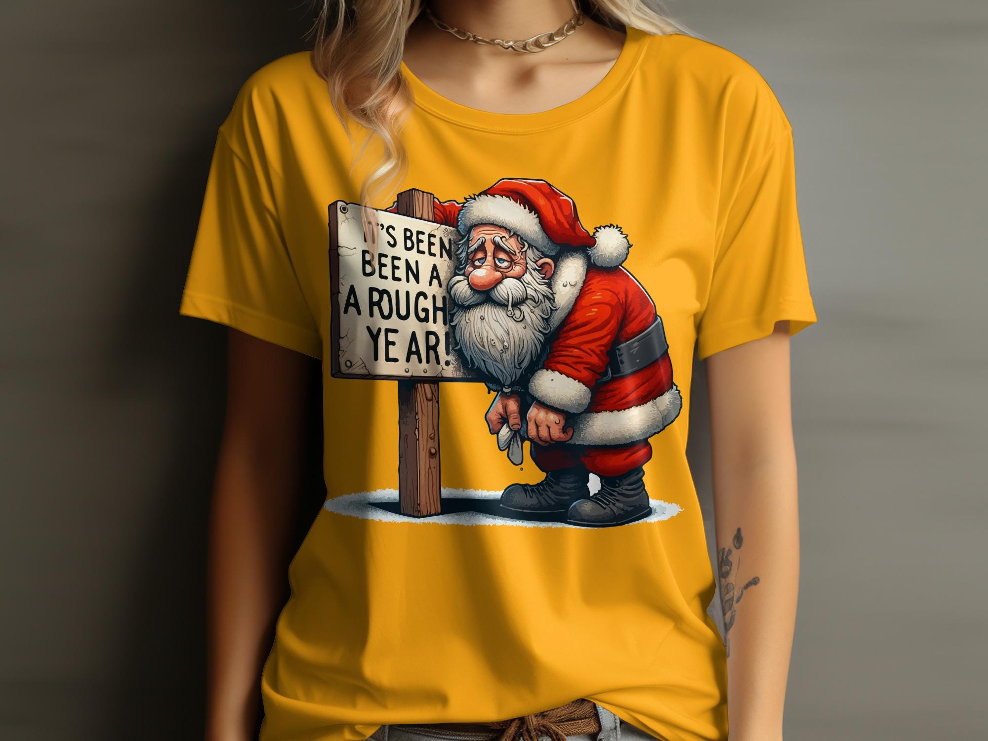 Funny Santa Claus Tee, It&#39;s Been A Rough Year, Holiday Humor Shirt, Christmas Graphic Tee, Quirky Holiday Gift, Santa T-Shirt