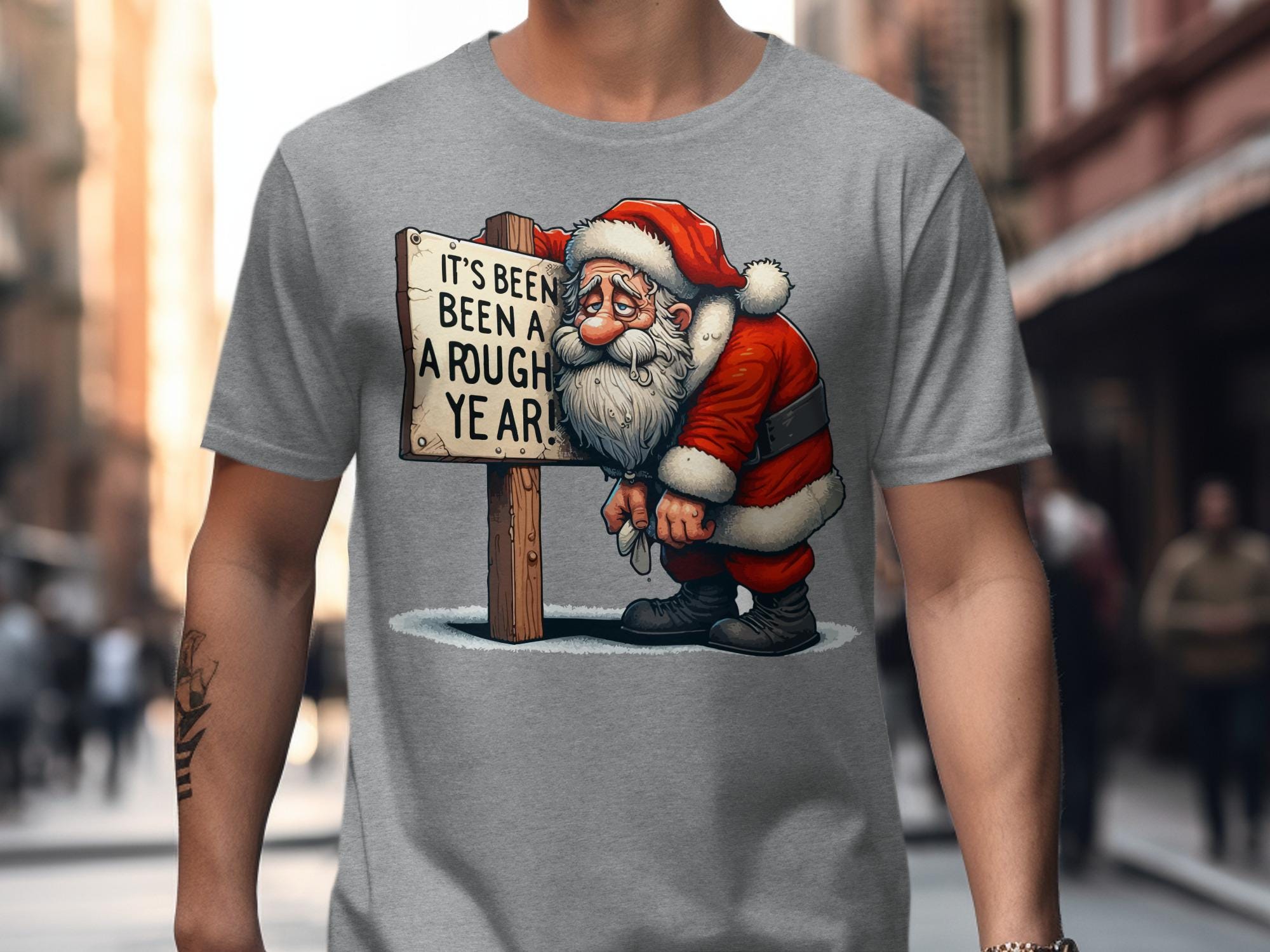 Funny Santa Christmas T Shirt, It&#39;s Been a Rough Year Santa Claus Humor Tee, Holiday Graphic Shirt, Christmas Gift for Him