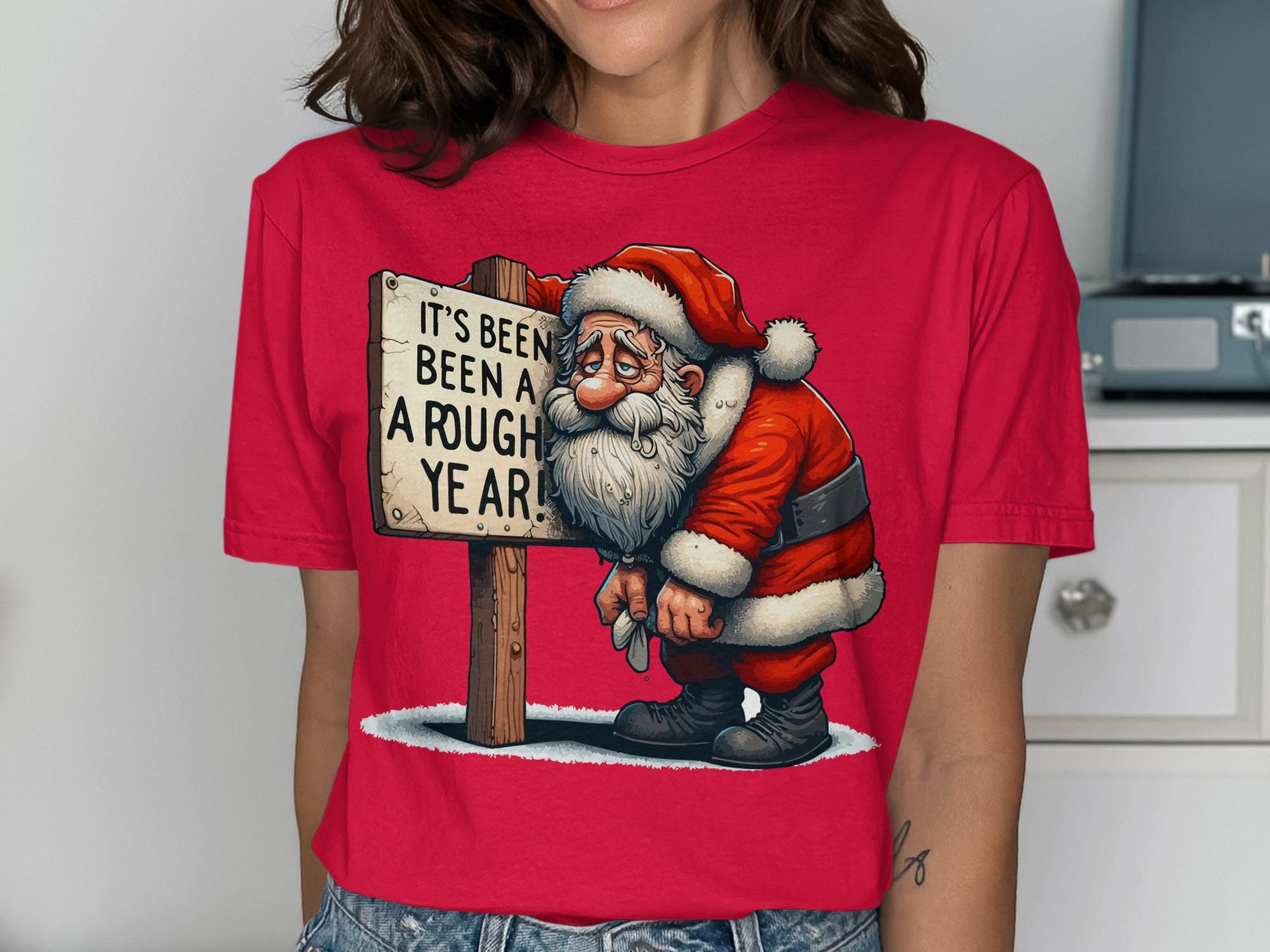 Funny Santa Claus Christmas T-Shirt, It&#39;s Been A Rough Year, Holiday Humor Shirt, Christmas Graphic Tee, Unique Xmas Gift