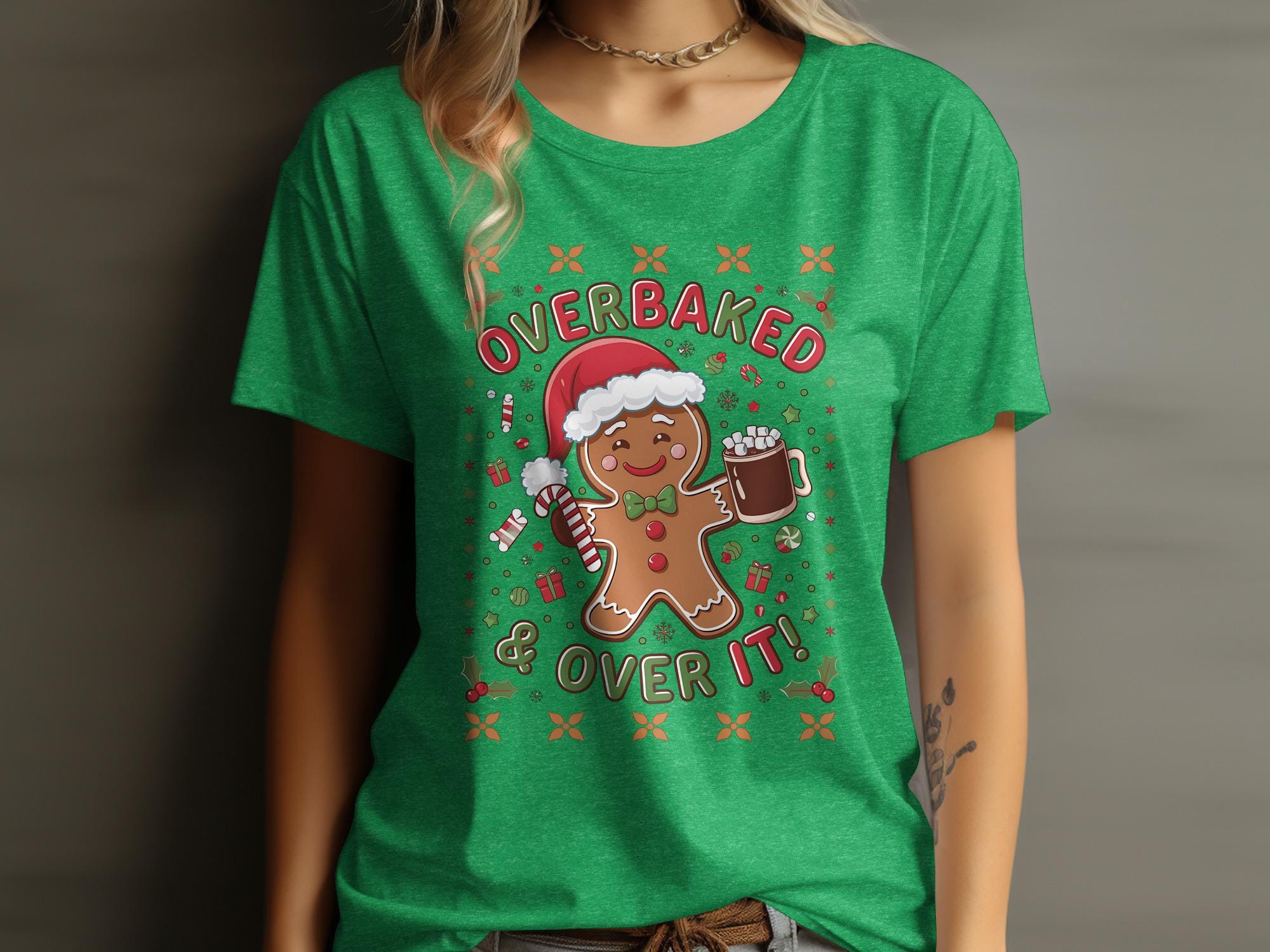 Overbaked and Over It Christmas Shirt, Funny Gingerbread Man Tee, Holiday Graphic Shirt, Christmas Party Tshirt