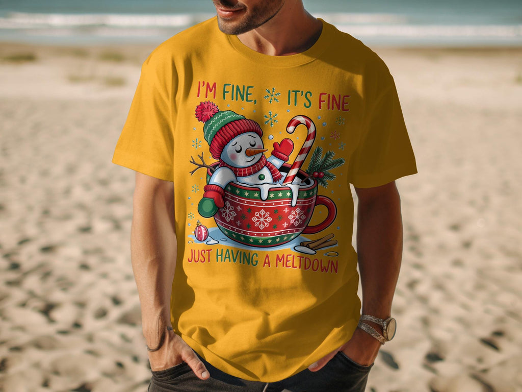 Funny Christmas T-Shirt, Holiday T-Shirt, Snowman Graphic Tee, I&#39;m Fine It&#39;s Fine Just Having a Meltdown Shirt, Christmas Humor Shirt