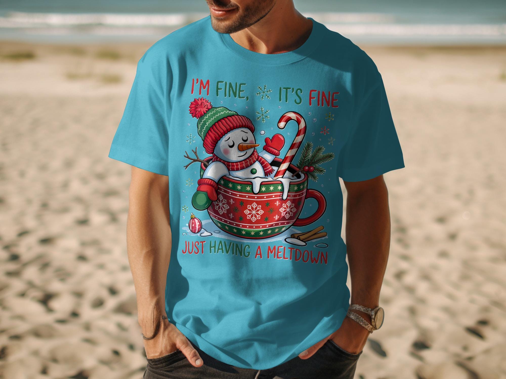 Christmas Snowman T-Shirt, Funny Holiday Tee, I&#39;m Fine It&#39;s Fine Just Having A Meltdown Shirt, Winter Humor Graphic Tee