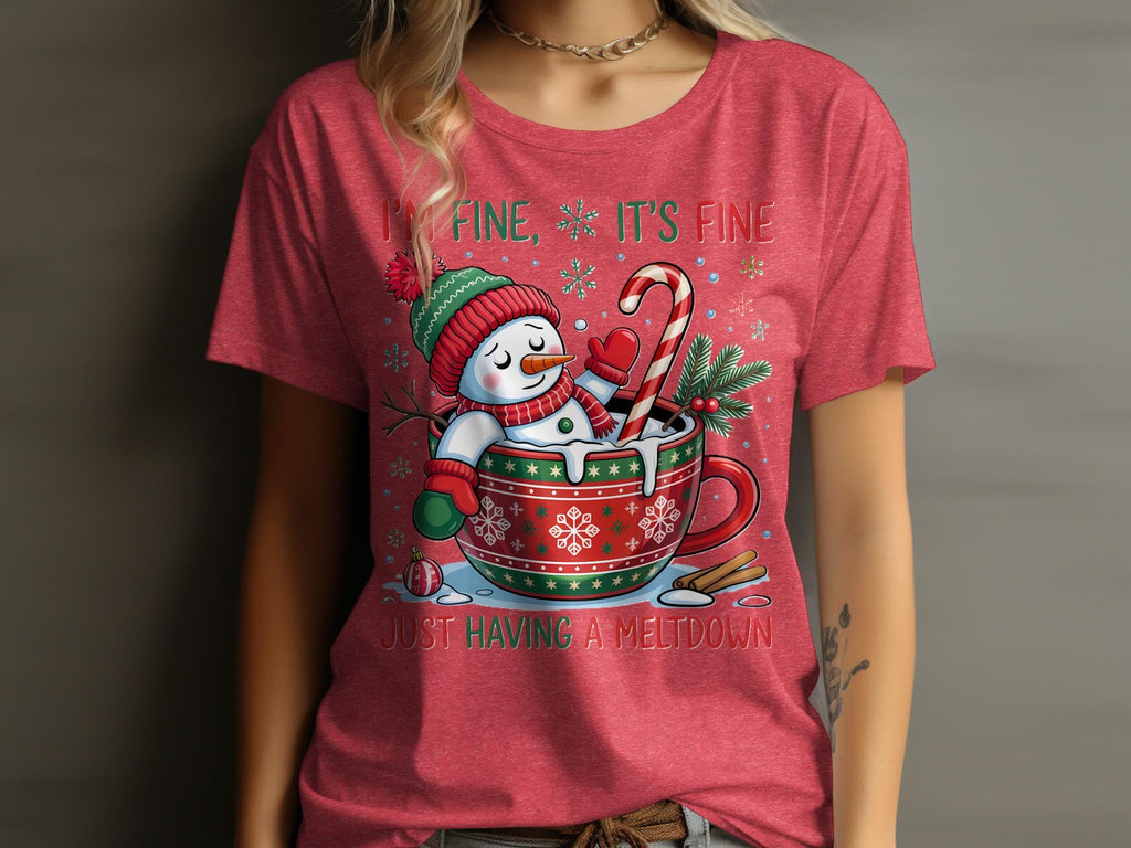 Funny Christmas Snowman Tee, Cute Holiday Graphic T-Shirt, Festive Candy Cane Shirt, Novelty Winter Meltdown Top